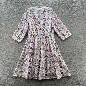 Nimo With Love Dress Large White Pink Embroider Cross Stitch Boho Cottage Pocket